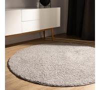 benuta Basic Tapis Poil Long Sohari - Gris Clair 200 cm Rond - Lavable - Minimaliste - Doux - pour Chambre, Couloir, Salle à Manger - Compatible avec Chauffage au Sol
