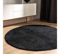 benuta Basic Tapis Poil Long Sohari - Noir 120 cm Rond - Lavable - Minimaliste - Doux - pour Chambre, Couloir, Salle à Manger - Compatible avec Chauffage au Sol