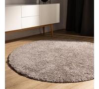 benuta Basic Tapis Poil Long Sohari - Taupe 120 cm Rond - Lavable - Minimaliste - Doux - pour Chambre, Couloir, Salle à Manger - Compatible avec Chauffage au Sol