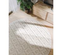 benuta Basic Tapis Salon Leo - Crème 200 cm Rond - Boho Relief Abstrait pour Chambre, Couloir, Salle à Manger - Compatible avec Chauffage au Sol