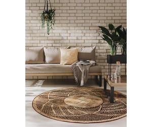 benuta Nest Artis Tapis d'intérieur et d'extérieur, Rond, doré, 160 cm, résistant, pour Balcon, terrasse, Jardin, Cuisine, Salon, botanique, Floral, Shabby Chic, Vintage, Abstrait