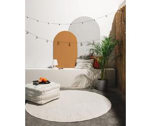 benuta Tapis d'intérieur et d'extérieur Mars - Rond - Crème - 160 cm - Relief abstrait - Facile à nettoyer - Résistant - Convient pour chauffage au sol