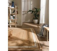 benuta Tapis en jute pure Jutta - Naturel 200 x 300 cm - Bordure blanche - Tapis de salon tissé à la main - Design bohème naturel - Convient pour chauffage au sol