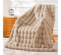 BENVWE Couverture Polaire à Bulles en Fausse Fourrure, Douce, Confortable et épaisse, Couverture pelucheuse en Peluche pour canapé, Chaise, lit, 130 x 160 cm, Beige