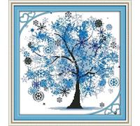 Benway Broderie au point de croix Motif arbre 5,5 points/cm - Bleu - 41 x 41 cm