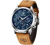 BENYAR by Montre Homme Chronographe 30M Etanche Lumineuse Classique Mode Montres Bracelet en Cuir Grand Cadran Date Analogique Quartz Montre Cadeau élégant pour Hommes