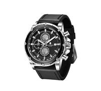 BENYAR by Montres pour Hommes SAPPHERO Étanches Montre pour Homme Chronographe Noir/Bleu Cuir Argent/Rose doré Boîtier Noir/Bleu Cadran/Anniversaire/Noël/Cadeau pour la fête des Pères