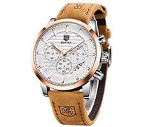 BENYAR Montre à Quartz chronographe étanche pour Homme en Cuir Marron, Marron, doré, Blanc, Chronographe, Mouvement à Quartz
