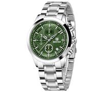 Benyar Montre analogique à Quartz pour Homme Chronographe Étanche à 50 m Date Lumineuse Style décontracté Cadeau élégant pour Homme (Vert Argent)