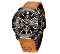 BENYAR Montre Homme Analogique Quartz Chronographe Etanche Lumineux Date Grand Cadran Montres Bracelet en Cuir Marron Classique Mode Affaires Montres Cadeau élégant pour Hommes