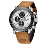 BENYAR Montre Homme Etanche Analogique Quartz Chronographe Lumineuses Date Grand Cadran Classique Mode Affaires Montres Cadeau élégant pour Hommes,Marron/Blanc