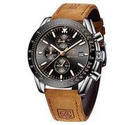 BENYAR Montre Homme Etanche Analogique Quartz Chronographe Lumineuses Date Grand Cadran Classique Mode Affaires Montres Cadeau élégant pour Hommes,Marron Noir