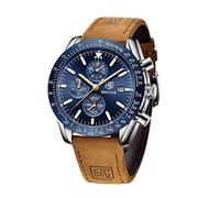 BENYAR Montre Homme Etanche Analogique Quartz Chronographe Lumineuses Date Grand Cadran Classique Mode Affaires Montres Cadeau élégant pour Hommes,Marron Bleu