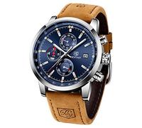 BENYAR Montre Homme Montres Etanche Chronographe Lumineuses Classique Montres Bracelet en Cuir Grand Cadran Date Analogique et Anti-Rayures Cadeau élégant, Bleu, Sangle