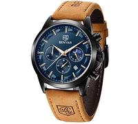 BENYAR Montre Homme Montres Etanche Chronographe Lumineuses Classique Montres Bracelet en Cuir Grand Cadran Date Analogique et Anti-Rayures Cadeau élégant, Marron/A, Casual