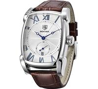 Benyar Montre rectangulaire pour homme avec bracelet en cuir Style rétro décontracté classique Cadeau idéal pour un ami, G Marron Blanc, Mouvement à quartz