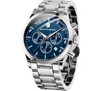 BENYAR Montres pour homme analogiques à quartz, chronographe étanche, lumineuse, bracelet en cuir, montre de designer, grande face, habillée, tendance décontractée, pour homme, Argenté/bleu, Bracelet