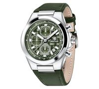 BENYAR Mouvement à quartz Chronographe Étanche 30 m Date lumineuse Classique Bracelet en cuir Montre pour homme, Argenté/vert., Classique