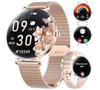 BENYAR SMART Montre Connectée Femme, 1.43" Ultra-Fin Écran AMOLED avec Appel Bluetooth, Santé Féminine, Étanche IP68, 110 + Modes Sportifs, Podomètre, Smartwatch Femme pour iOS Android, Maille Or-Rose