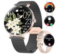 BENYAR SMART Montre Connectée Femme, 1.43" Ultra-Fin Écran AMOLED avec Appel Bluetooth, Santé Féminine, Étanche IP68, 110 + Modes Sportifs, Podomètre, Smartwatch Femme pour iOS Android, Maille Noire