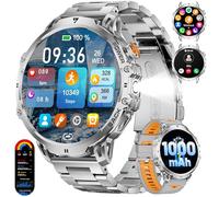 BENYAR SMART-Montre Connectée Homme avec Batterie 1000mAh, 1,85'' HD Grand Écran Smartwatch Militaire avec Lampe LED, Appels pour Android iOS, Étanche IP68, 120+ Modes Sport Bracelet Sportif, Argenté