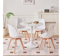 BenyLed Ensemble de Table Ronde et 4 chaises pour Cuisine, terrasse, Jardin, Balcon, Salle à Manger, Table et chaises, Ensemble de 5 pièces (Blanc+DTYZ), 80 * 80 * 75cm, DTYZ-05