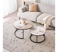 BenyLed Lot de 2 Tables Basses Gigognes avec Plateau en Céramique Pierre, Table Basse Ronde, Convient pour Salon, Chambre, Bureau et Balcon (Pandora/Noir), 70 * 70 * 45cm+50 * 50 * 35cm