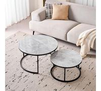 BenyLed Lot de 2 Tables Basses Gigognes avec Plateau en Céramique Pierre, Table Basse Ronde, Convient pour Salon, Chambre, Bureau et Balcon (Gris/Noir), 80 * 80 * 45cm+60 * 60 * 35cm