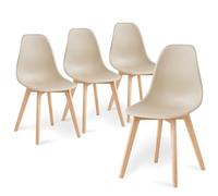 BenyLed Lot de 4 Chaises de Salle à Manger - Assise en Polypropylène (PP) et Pieds en Hêtre, Style Nordique, idéal pour Salle à Manger, Cuisine, Salon (Kaki)