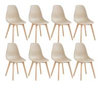 BenyLed Lot de 8 Chaises de Salle à Manger - Assise en Polypropylène (PP) et Pieds en Hêtre, Style Nordique, idéal pour Salle à Manger, Cuisine, Salon (Kaki)