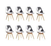 BenyLed Lot de 8 Chaises de Salle à Manger en Tissu ; Chaises de Cuisine Scandinaves en Lin avec Pieds en Hêtre (Noir)