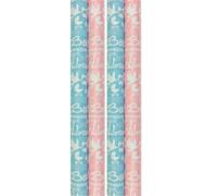 Benza Papier cadeau - Papier d'emballage pour naissance garçon et fille Baby shower - 200 x 70 cm - 4 rouleaux