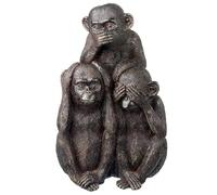 Benza Polyresin Statue de 3 singes représentant entendre, voir et se taire - Noir avec or - 32 cm