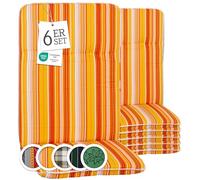 Beo Bali Edremit Lot de 6 coussins passepoilés pour fauteuil à dossier haut - Orange/jaune/blanc - Rayures - 114 x 47 cm - Lavables et respirants - Résistants aux UV - Fabriqué en UE selon la norme