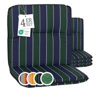Beo Bali Lot de 4 coussins pour chaise de jardin à dossier bas - 96 x 47 cm - Rayures bleues et vert foncé - Lavables et résistants aux UV - Coussins rembourrés respirants selon la norme Öko-Tex