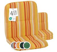 Beo Bali Lot de 4 coussins pour chaise de jardin à dossier bas - 96 x 47 cm - Rayures orange, jaune et blanc - Lavables et résistants aux UV - Coussins rembourrés respirants selon la norme Öko-Tex
