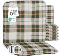 Beo Capri Lot de 6 coussins pour chaise de jardin à dossier bas 96 x 47 cm - Lavables et résistants aux UV - Coussins rembourrés respirants selon la norme Öko-Tex Standard - Vert à carreaux -