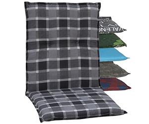Beo Coussin pour Chaise de Jardin, à Dossier Bas, 100 x 50 cm, fabriqué en UE, résistant aux UV, Lavable et Respirant, série Barcelone, Coussin pour chaises de Jardin, Gris Anthracite à Carreaux
