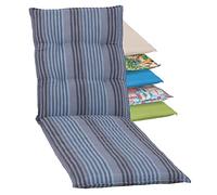 Beo Turin - Coussin lavable pour chaise longue - Fabriqué en UE - Qualité supérieure - Résistant aux UV - Avec bande de maintien en caoutchouc - Respirant - Avec rayures bleu-gris