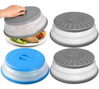 BEOIUCZZY 3 Pièces Cloche Micro-Onde, Couvercle Pliable pour Micro-Ondes avec Trou De Vapeur, Panier Filtre à Fruits, Gris + Bleu