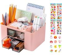 BEOIUCZZY Organiseur de Bureau Multifonctionnel avec 5 Compartiments et 2 Tiroirs Transparents pour Papeterie, Stylos, Bureau et Maison