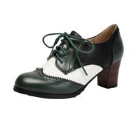 Beokeuioe Brogue Escarpins à lacets à talon bloc pour femme | Chaussures à talons hauts multicolores - Surface en cuir - Bloc à lacets - Talon stable - Fête de la bière - Fête populaire