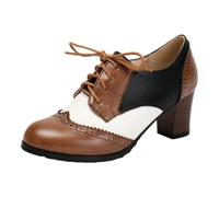 Beokeuioe Brogue Escarpins à lacets à talon bloc pour femme | Chaussures à talons hauts multicolores - Surface en cuir - Bloc à lacets - Talon stable - Fête de la bière - Fête populaire