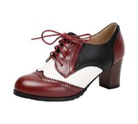 Beokeuioe Brogue Escarpins à lacets à talon bloc pour femme | Chaussures à talons hauts multicolores - Surface en cuir - Bloc à lacets - Talon stable - Fête de la bière - Fête populaire