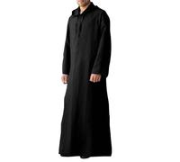 Beokeuioe Caftan à capuche pour homme - Vêtement de prière musulmane - Coton et lin - Manches longues - Robe musulmane - Vêtement arabe - Robe islamique - Abaya Djellaba - Tuniques, Noir , 5XL