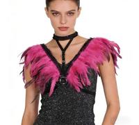 Beokeuioe Cape à plumes, col à plumes, noir, cape en plumes, étole en plumes, col châle en plumes, costume de carnaval, Halloween, étole avec plumes, costume gothique de carnaval, Rose vif, taille