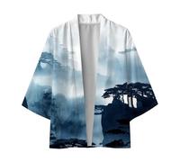 Beokeuioe Cardigan Japon Happi Kimono Hanfu à manches longues pour homme Kimono Japon Harajuku Anime Robe Anime Vêtements Unisexe Chemisier d'été Tops Robe d'été Veste Haori, A bleu clair., XXXL