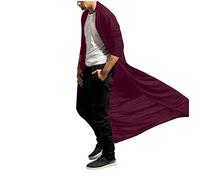 Beokeuioe Cardigan mi-saison pour homme - Cardigan asymétrique - Long - Transparent - Cardigan en maille - Chemises à manches longues - Veste d'été fine, rouge, XL