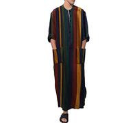 Beokeuioe Chemise de nuit pour homme - Manches courtes - Col en V - Avec poches - En coton et lin - Chemise de nuit pour homme - Caftan - Robe ethnique, b rouge, XL