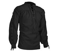 Beokeuioe Chemise élégante pour homme - Style gothique - Style ethnique - Manches longues - Chemise écossaise Highland - Pour robe de soirée - Chemisier pirate punk, c noir, XXXL